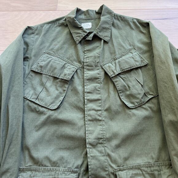Vintage Military Ripstop Shirt XS Green Slanted Pockets 1969 Poplin OG 107 - Picture 3 of 10